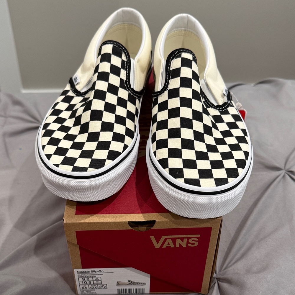 Vans Kids Checkered Slip-On Sneakers - Black and Cream